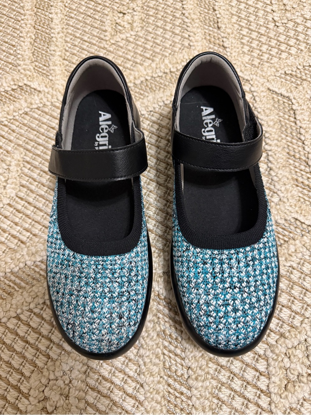 Alegria Teal Tweed Mary Jane Comfort Shoe size 37 or 6.5 us womens